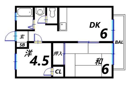 シャトー三木(2DK/2階)の間取り写真