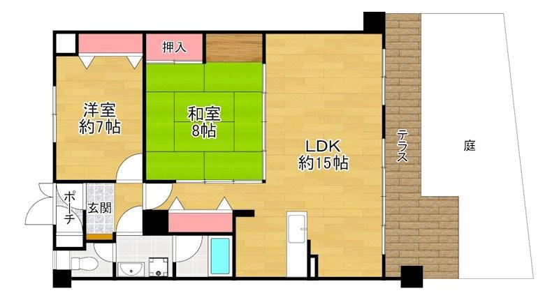 ニューハイツ花水木(2LDK/1階)の間取り写真