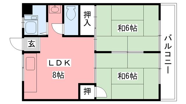 若草ハイツ(2LDK/4階)の間取り写真