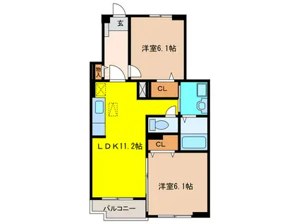 エトワール中切 II(2LDK/1階)の間取り写真