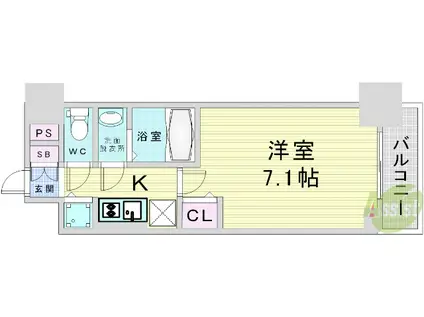 プレサンス南森町ライズ(1K/3階)の間取り写真