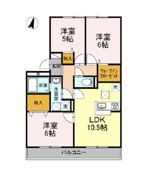 ハイカムールウエストリバーA棟(3LDK/1階)の間取り写真