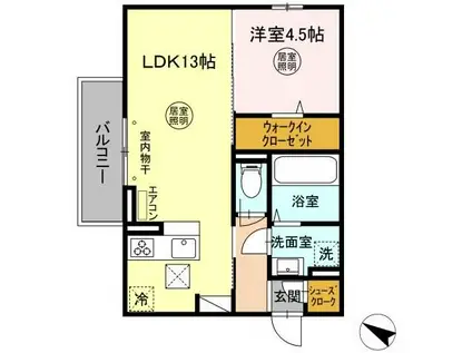 ウエスト・パーク A(1LDK/1階)の間取り写真