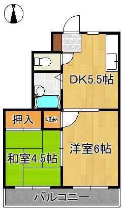 シャトレ熊西(2DK/5階)の間取り写真