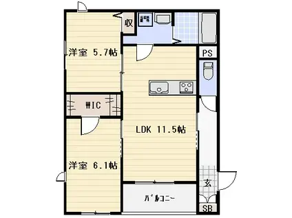 アリスティオ(2LDK/1階)の間取り写真
