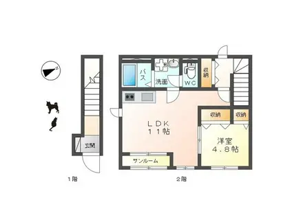 グリーンアーク(1LDK/2階)の間取り写真