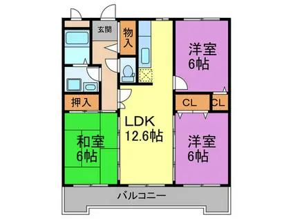 インペリア大橋南(3LDK/2階)の間取り写真