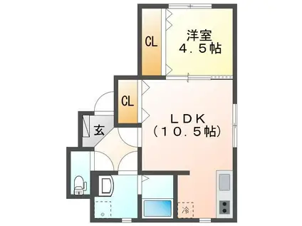 ワイズテラス関屋大川前(1LDK/1階)の間取り写真