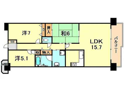 ジェームス山ヒルズ3番館(3LDK/9階)の間取り写真