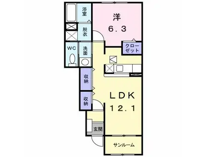 ミニヨンコリーヌB(1LDK/1階)の間取り写真