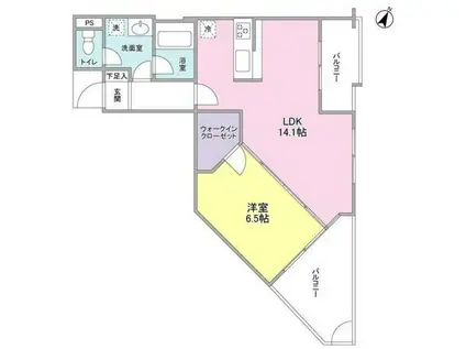 21°DE南平台(1LDK/1階)の間取り写真