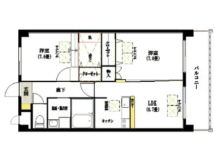 ルネスインサザンクロス(2LDK/3階)の間取り写真