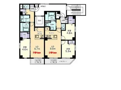 イーストランド日本堤(1LDK/2階)の間取り写真