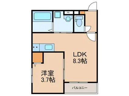 AIMER 花畑南(1LDK/2階)の間取り写真