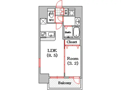 レオンコンフォート難波ブラン(1LDK/4階)の間取り写真