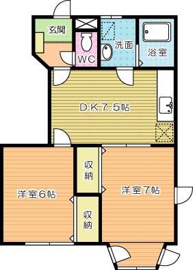 アメニティ下石田(2DK/1階)の間取り写真