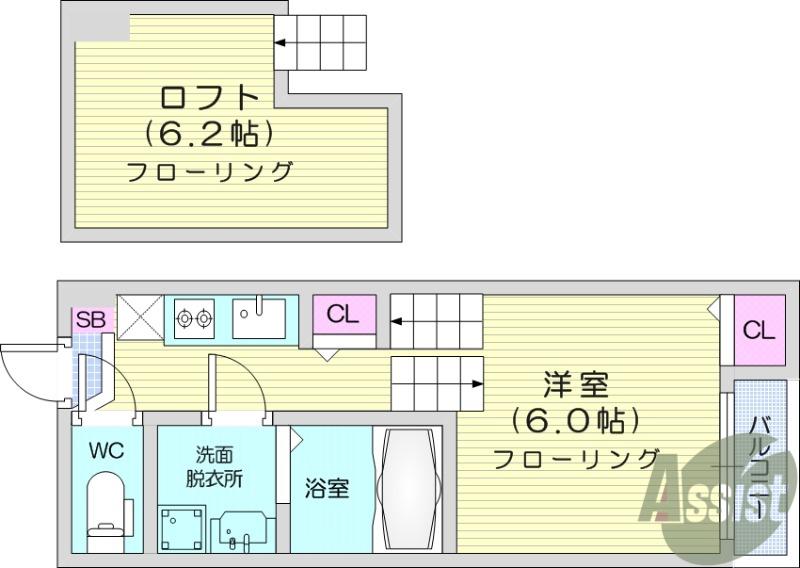 フィーロ(1K/1階)の間取り写真