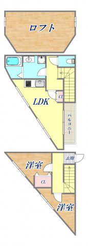 テラスハウスWAKO(2LDK/1階)の間取り写真