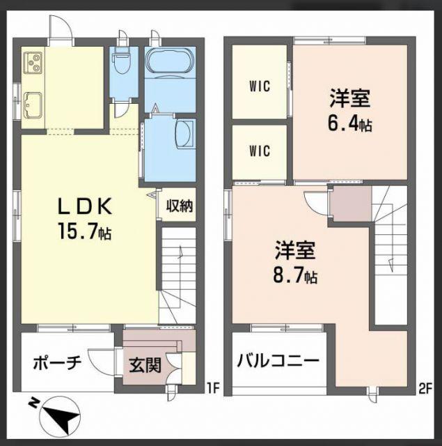 ふぁみりありんくうA棟(2LDK/1階)の間取り写真