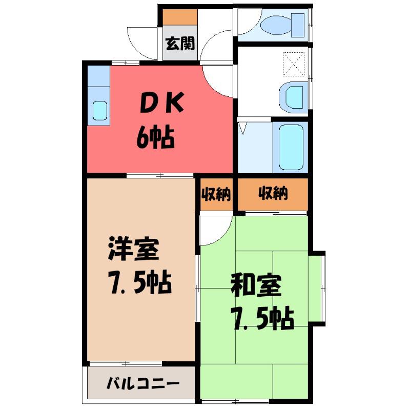 メモリーハイツ(2DK/2階)の間取り写真