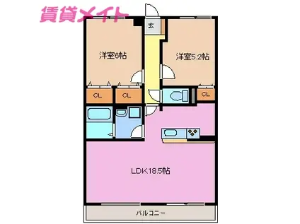 シールウインデS(2LDK/1階)の間取り写真