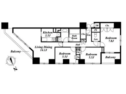レジディア日本橋馬喰町(3LDK/12階)の間取り写真