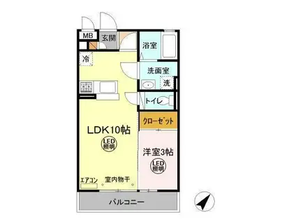 カーサコモド(1LDK/3階)の間取り写真