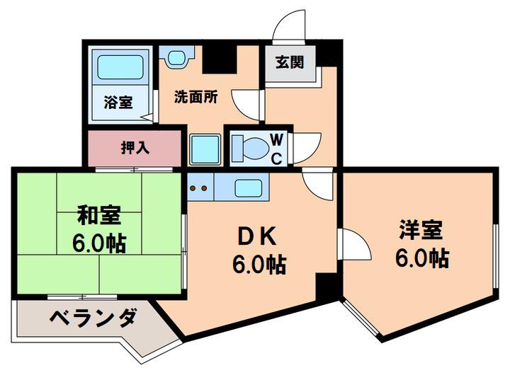 ノアーズアーク桃谷駅前(2DK/9階)の間取り写真