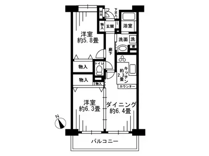 ベルウッド一之江(2DK/2階)の間取り写真