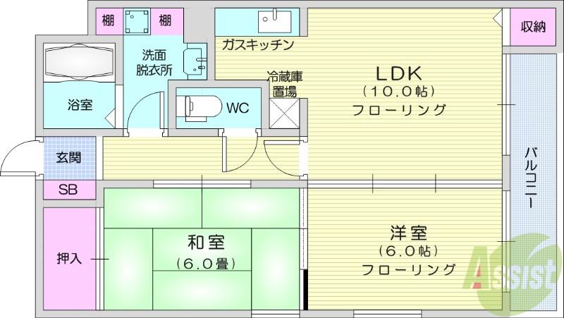ピアレス(2LDK/3階)の間取り写真