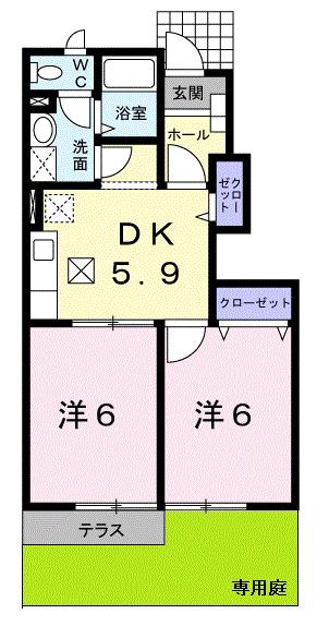 ソレアード ローマ(2DK/1階)の間取り写真