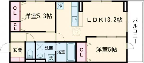 アゼリア水前寺(2LDK/1階)の間取り写真