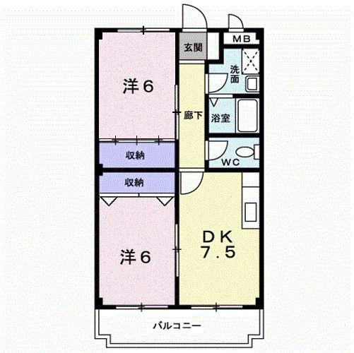 プラテアM(2DK/2階)の間取り写真
