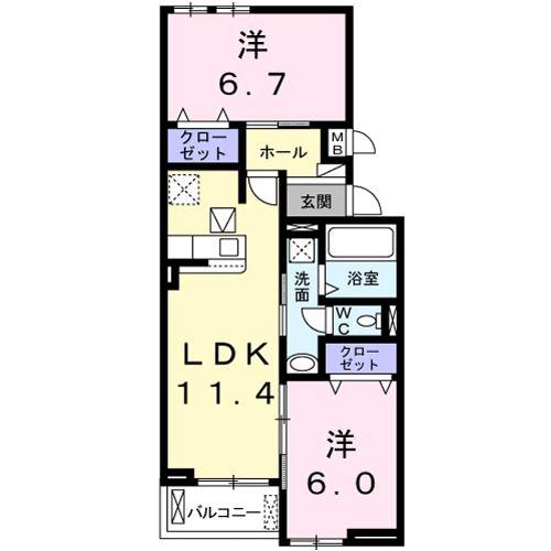 カーサ フィオーレ トロワ(2LDK/1階)の間取り写真