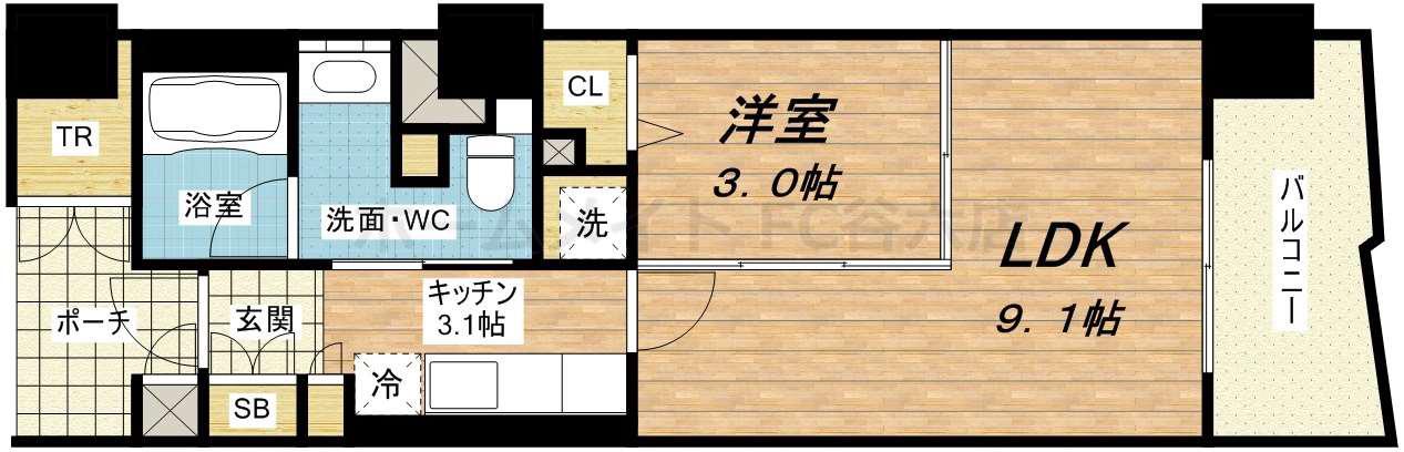 ロイヤルパークス桃坂(1LDK/5階)の間取り写真