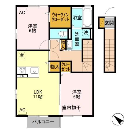 ワイ・ヴィクトワール(2LDK/2階)の間取り写真