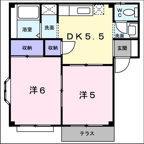 グリーンハイツウトウI(2K/1階)の間取り写真