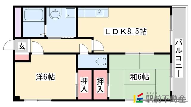 ミドール南ヶ丘(2LDK/4階)の間取り写真