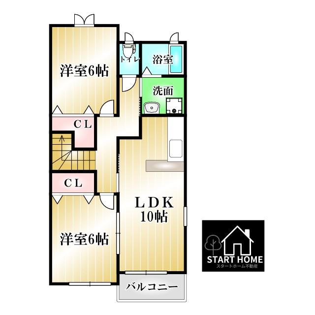 モーントシャインB(2LDK/2階)の間取り写真