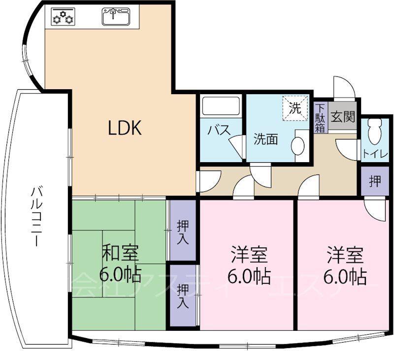 ランドスペース弁天町(3LDK/3階)の間取り写真