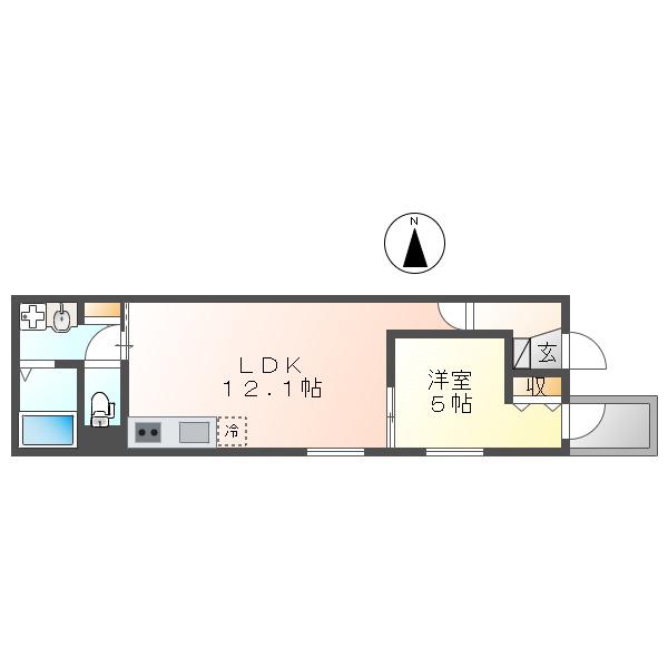 BC生駒B(1LDK/1階)の間取り写真