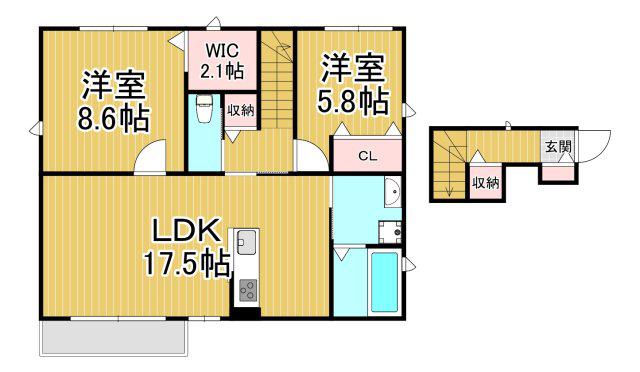 カーメル桜ヶ丘(2LDK/2階)の間取り写真