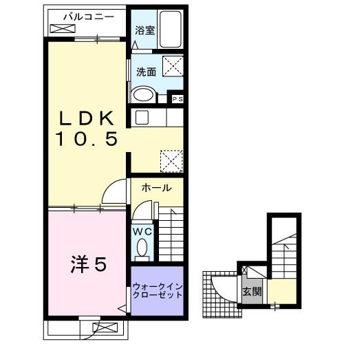 ショコラ西明石(1LDK/2階)の間取り写真