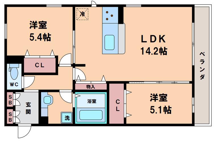 パインフローリッシュ長居東II(2LDK/3階)の間取り写真