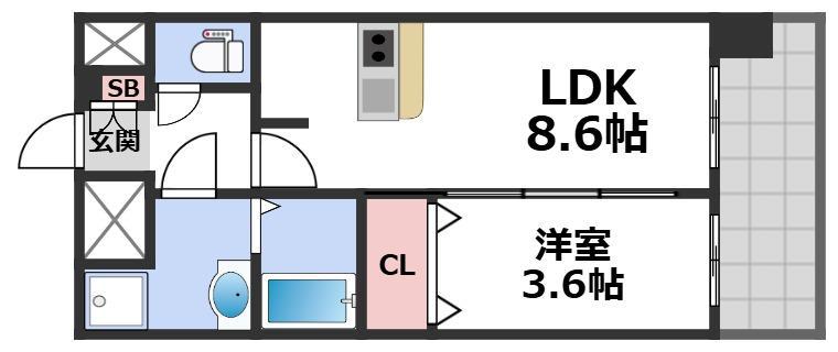 プレサンス京橋GREEN YARDアルミラ(1LDK/7階)の間取り写真