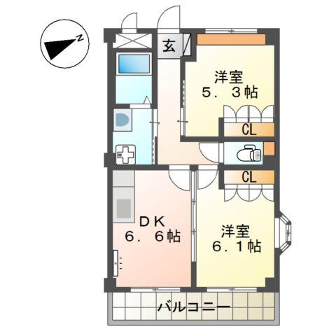 パークレジェンドII(2DK/2階)の間取り写真