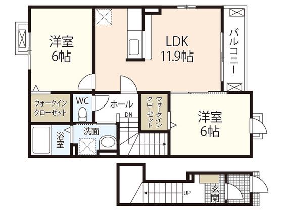 ウエストヒルズII(2LDK/2階)の間取り写真