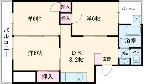 クレール北日吉(3DK/2階)の間取り写真