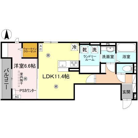トリシア北巽(1LDK/3階)の間取り写真