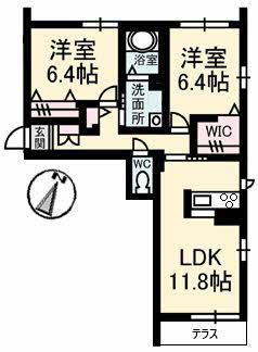 コルテーゼ(2LDK/1階)の間取り写真